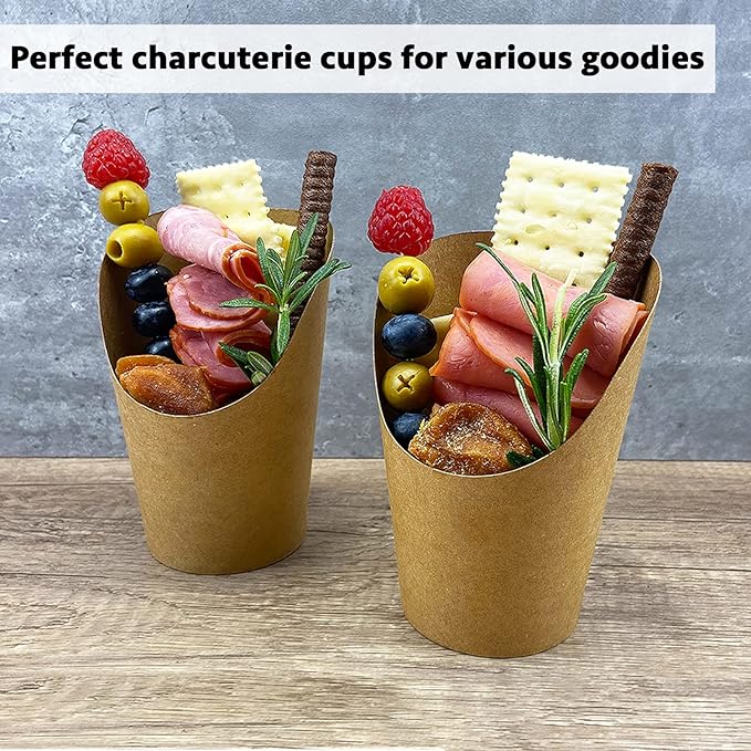 CAMKYDE 100 Pcs French Fries Holder, 14oz Disposable Paper French Fry Cups Charcuterie Cups for all Occasions (14oz, Brown)