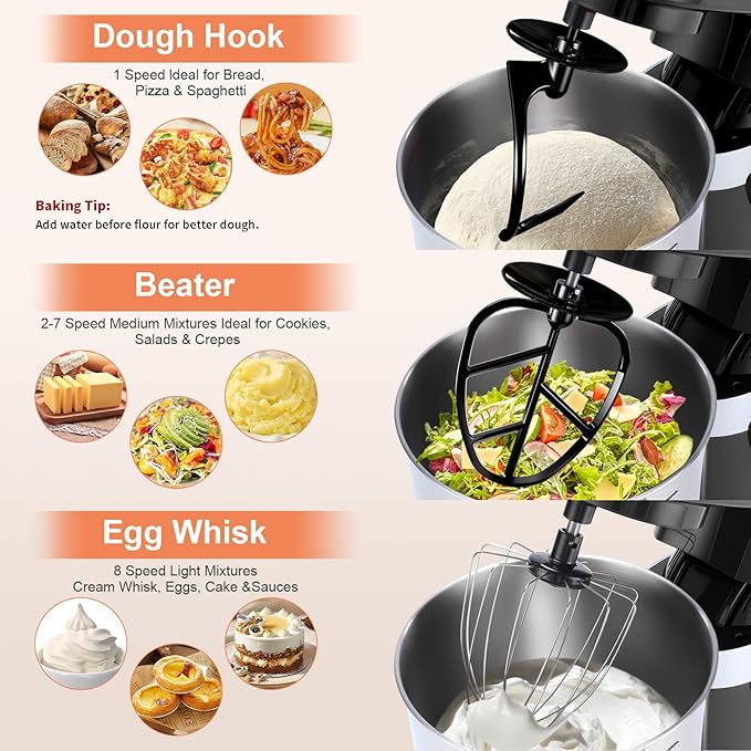 Aifeel 10.5 QT Stand Mixer,900W Electric Food Dough Mixer,Large Capacity Tilt-Head Kitchen Electric Mixer with Dough Hook,Beater,Whisk & Splash Guard,Dishwasher-Safe Attachments for Baking(Black)