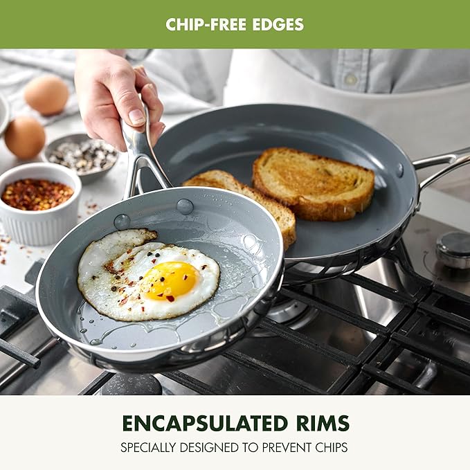GreenPan Valencia Pro Tri-Ply Stainless Steel 8” 10” & 12” Frying Pan Skillet Set, Ceramic Nonstick PFAS-Free Coating, Multi Clad Cookware, Induction, Dishwasher Oven and Broiler Safe
