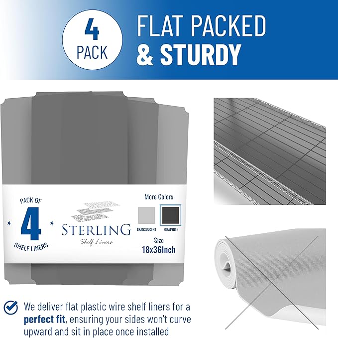 Sterling Shelf Liners Wire Rack Covers: Long-Lasting Shelf Liner Cover for Wire Shelving: Premium Cover Mats for Shelves in Pantry, Closet, etc: 18x36 Inch: Graphite, Set of 4