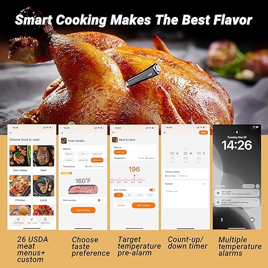 Wireless Meat Thermometer with 4 Probes, INKBIRD WiFi Meat Thermometer Digital Wireless for Rotisserie Grill Oven,Unlimited Range Dishwasher Waterproof Bluetooth Thermometer for iOS & Android