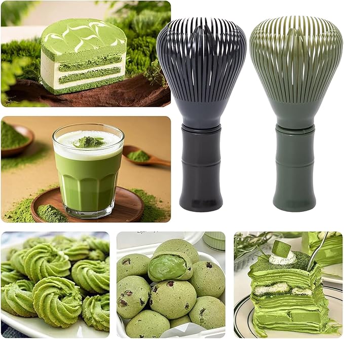 Resin Matcha Whisk Traditional Japanese Chasen Matcha Tea Whisk Gifts for Tea Lovers Reusable Plastic Matcha Whisk for Authentic Tea Preparation (Black+Green)
