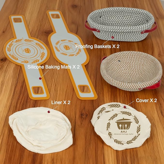 Banneton Bread Proofing Basket Set, Round & Oval Sourdough Proofing Baskets with Liners, Covers & Silicone Bread Mats, Sourdough banneton basket for Sourdough Baking Supplies