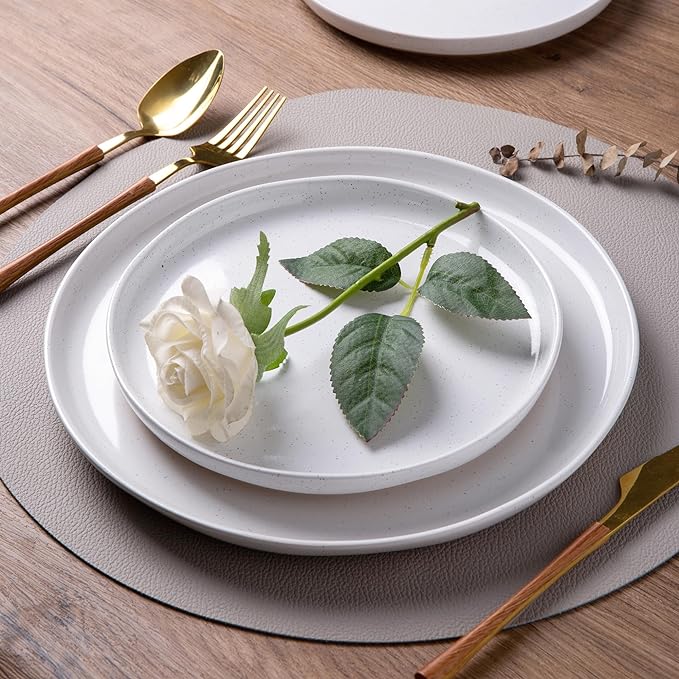 AmorArc Ceramic Dinnerware Sets for 6, 18 Pieces Handpainted Plates and Bowls Set with Rustic Terracotta Underside, Scratch Resistant Stoneware Dishes Set, Dishwasher & Microwave Safe, White