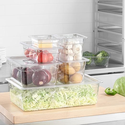 6-Pack Half Size Food Pan 2.5 Inch Deep Food Storage Container for Commercial Business Clear Stackable Polycarbonate Pans for Food Prep BPA Free Freezer-safe