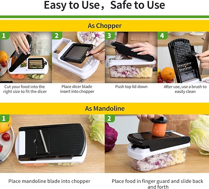 18-in-1 Vegetable Chopper Mandoline Slicer for Kitchen, Food Chopper with Container, Veggie Cutter, Onion Mincer Tomato Dicer, Fruit Slicer Spiralizer, Cheese Grater, Kitchen Gadgets House Essentials