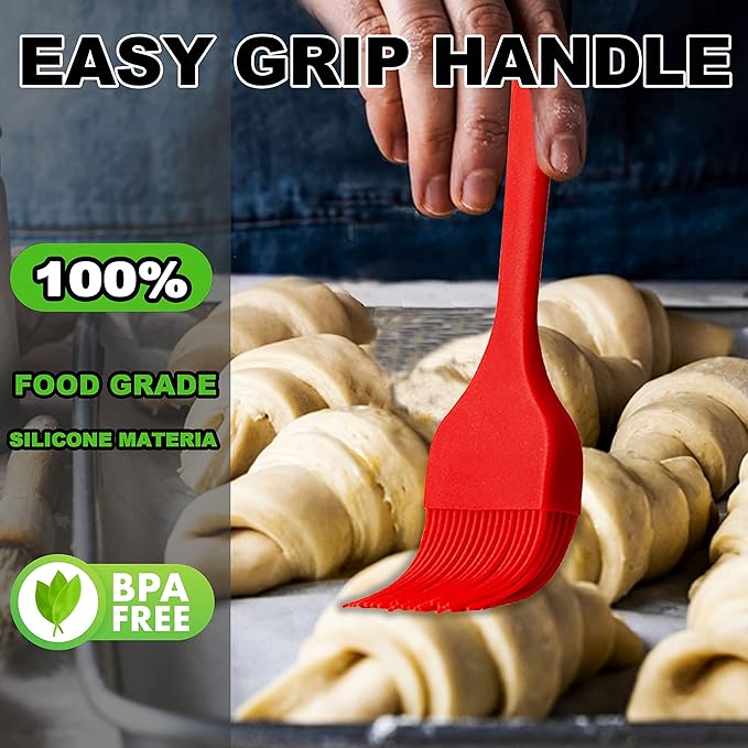 Anaeat High Heat Resistant Silicone Basting Pastry Brush Set of 2- Hygienic One-Pieces Design Spread Oil Butter for BBQ Grill Barbecue Baking Kitchen Cooking - BPA Free & Dishwasher Safe (10"+8.2")