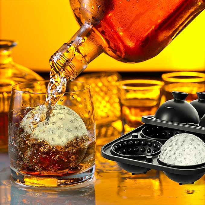 2 Pack Golf Ball Ice Cube Mold 2.1 Inch Large Silicone Golf Ball Ice Cube Molds Fun Shapes Craft Sphere Ice Molds Christmas Gifts for Men and Women Cocktails, Bourbon, Brandy, Whiskey(2, Golf Ball)