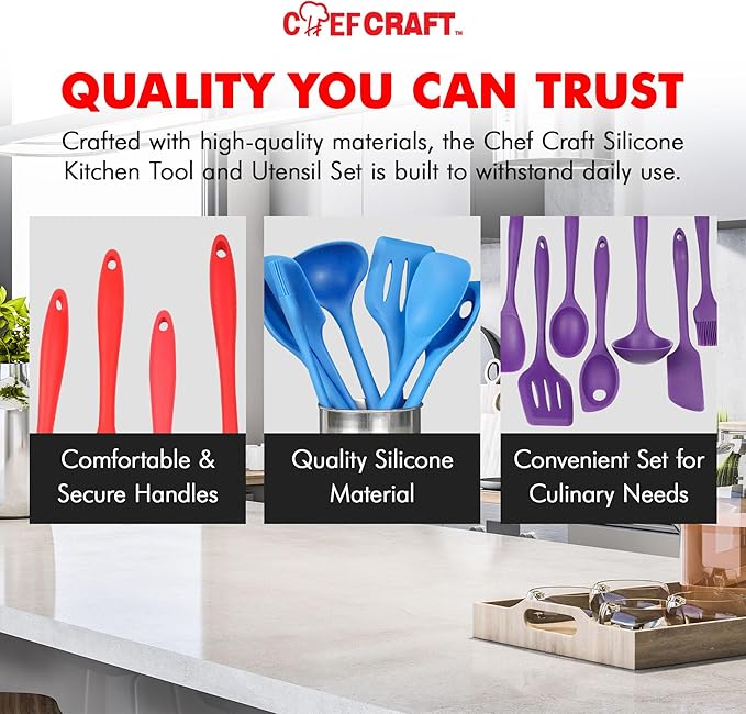 Chef Craft Premium Silicone Kitchen Tool and Utensil Set, 11 Piece Set, Red