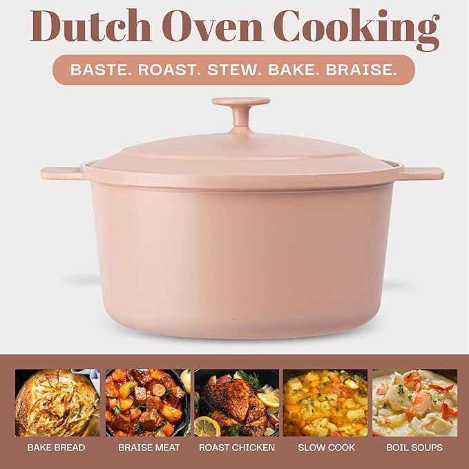 Gotham Steel 5 Qt Lightweight Ceramic Dutch Oven Pot with Lid, Nonstick Sourdough Dutch Oven for Bread Baking, 10 in 1 Stock Pot Ovens for Pasta, Spaghetti, Bread and More, Pots for Cooking