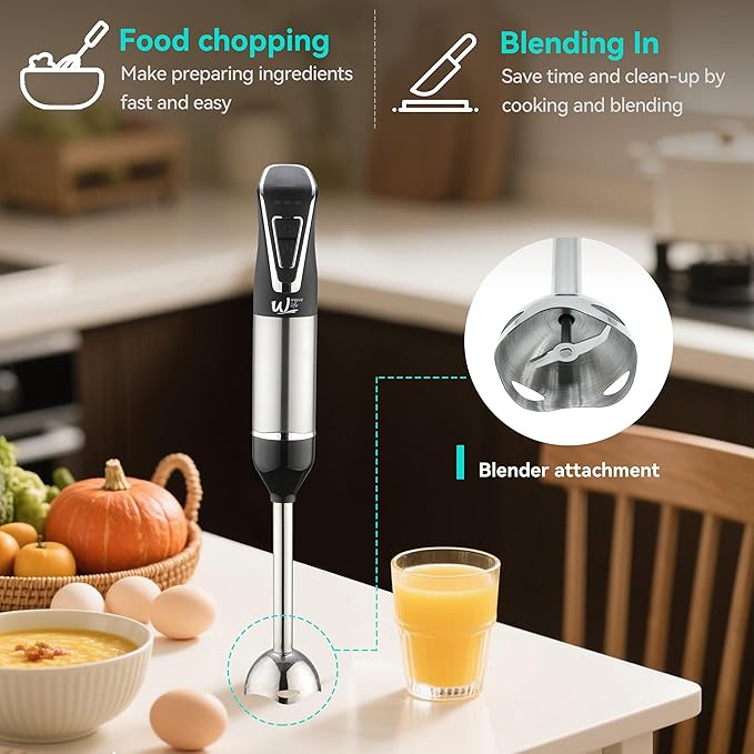 Cordless Immersion Hand Blender by Weavelife - Rechargeable, Portable, One-Touch Control & Safety Lock for Pureeing, Soups, Smoothies with Stainless Steel Blade