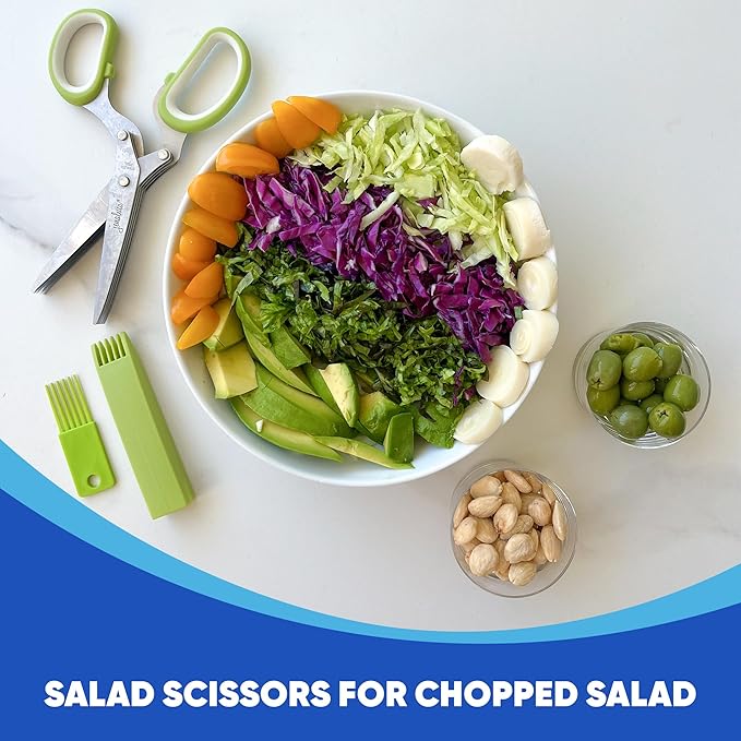 Jenaluca 5 Blade Herb Scissors - Salad Scissors - Cut & Chop Fresh Herbs & Leafy Greens - Stainless Steel Kitchen Shear Set with Cleaning Comb & Safety Cover - Kitchen Gadget - Black
