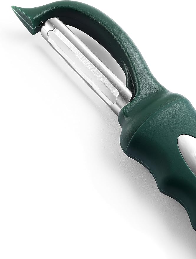 Spring Chef Premium Swivel Vegetable Peelers for Kitchen, Stainless Steel Apple Peelers with Soft Grip Handle and Sharp Blades, Perfect for Potato, Carrot, Mango, Cucumber - Set of 2 - Pine Green