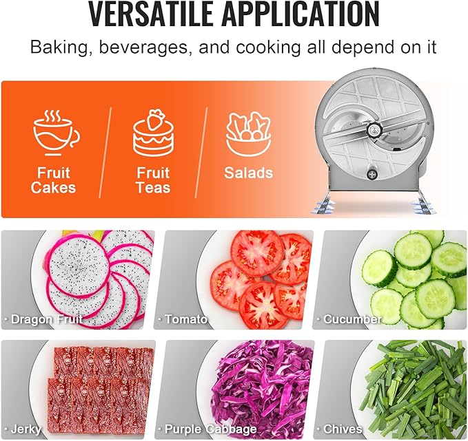 VEVOR Manual Vegetable Fruit Slicer, 0-0.5"/0-12mm Thickness Adjustable Commercial Slicer Machine, Stainless Steel Food Cutter Slicing Machine with 2 Spare Blades, for Potato, Cucumber, Lemon, Tomato