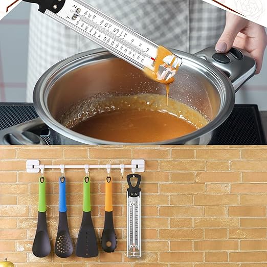 New Candy Thermometer with Pot Clip, Stainless Steel Cooking Thermometer Deep Fry Oil Kitchen Cooking Thermometer with Hanging Hook for Food, Candy Thermometer for Candy Making