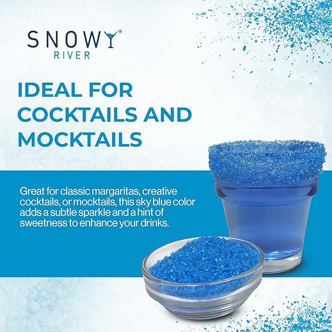 Snowy River Sky Blue, Cocktail & Margarita Sugar Rimmer - Vibrant Color Glass Rimming Sugar with Medium Crystal Texture - 80oz