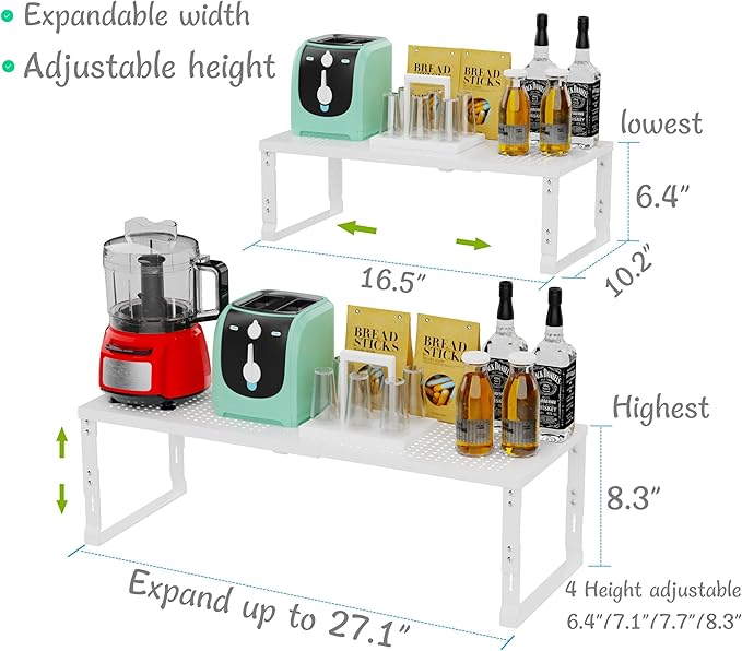 Adjustable Expanable Stackable Spice Rack Shelf Pantry Storage Organizer for Kitchen Cabinet,Countertop,Bathroom and More.Space is no Longer Limited(3Packs/White/Large)