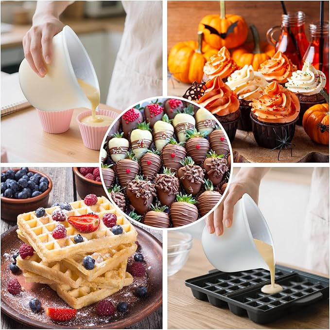 Palksky Silicone Cups for Melting Chocolate, 2PCS Chocolate Melter Set (600ml & 1000ml), Chocolate Melting Pot for Dipping & Melting Chocolate, Reusable Baking Supplies for DIY Chocolate Molds