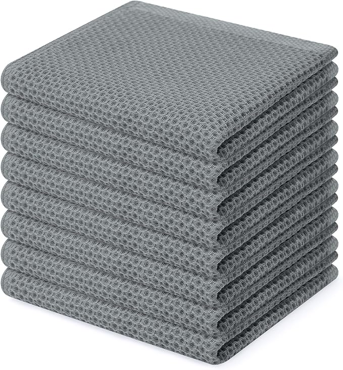 Homaxy 100% Cotton Waffle Weave Kitchen Dish Cloths, Ultra Soft Absorbent Quick Drying Dish Towels, 12 x 12 Inches, 8-Pack, Grey
