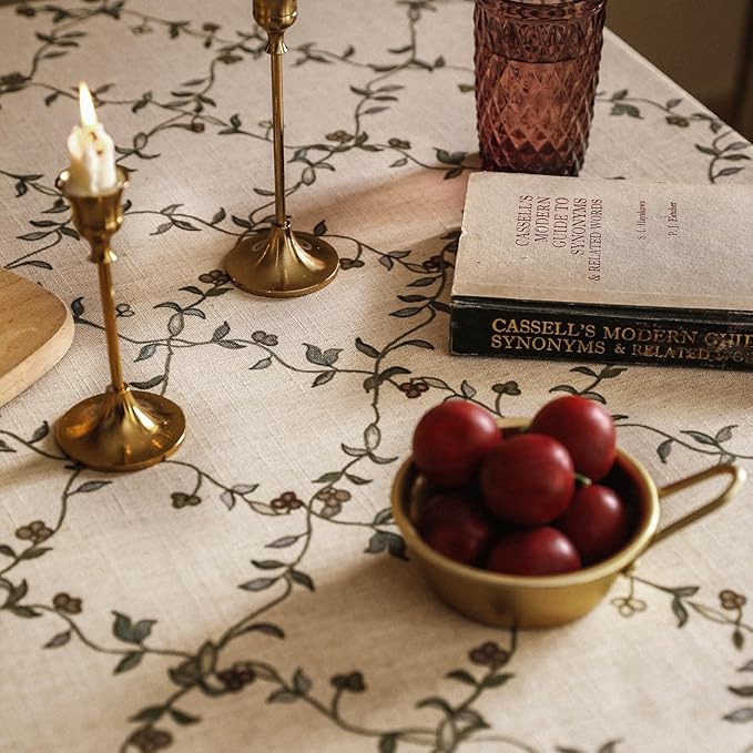 patdrea Designer Linen French Tablecloth for Rectangle Table,Fall Country Breathable Floral Tablecloths,Table Cover for Kitchen Dining,Tea Party,Christmas,Thanksgiving,55"x79"-Oliveirad