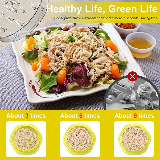 Chicken Shredder Large Chicken Breast Shredder Tool Twist with Brush&Fork, Visible Meat Shredder Machine, Anti-Slip Strip, Ergonomic Handle, BPA Free, Suitable for Pork Beef Chicken(Yellow)