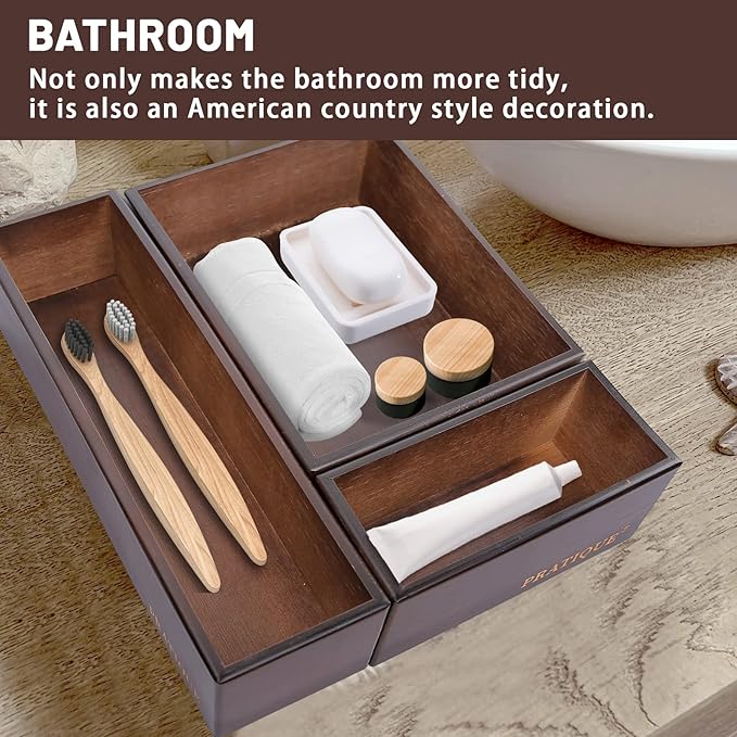 Bamboo Drawer Organizer - Kitchen Utensil Organizer Silverware Tray Cutlery Holder，Office Desk Supplies and Accessories,12 * 3 * 2.6inch,Nut-brown