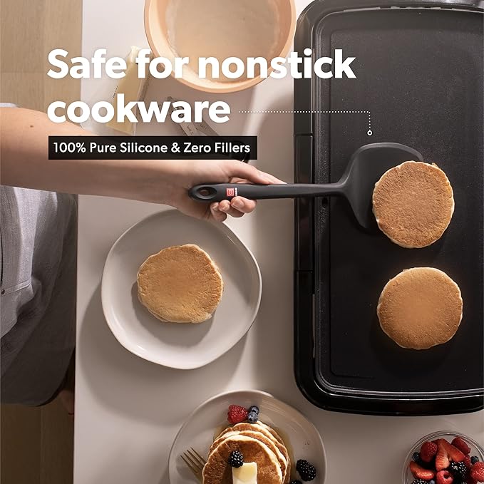 DI ORO Silicone Turner Spatula Set - Kitchen Spatulas for Nonstick Cookware - Cooking Utensils for Flipping Eggs & Pancakes - 600°F Heat-Resistant BPA Free Turners - Dishwasher Safe (2pc, Black)