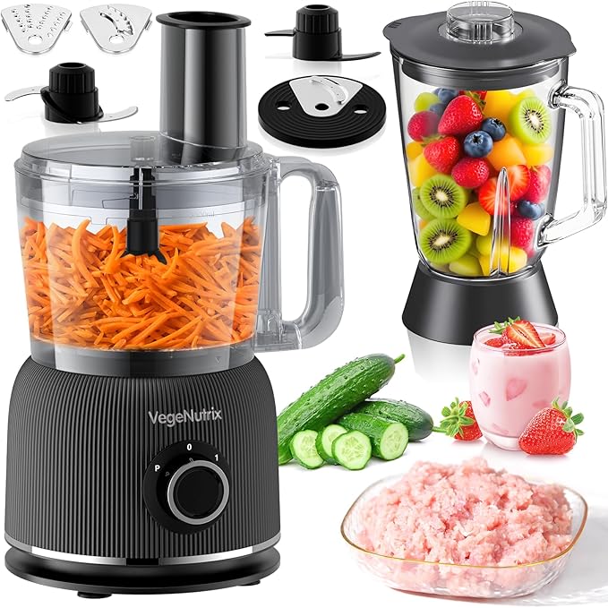 Food Processor and Blender Combo, 88 oz Food Chopper for Meat, Vegetable and Dough, 70 oz 700W Glass Jar Blender with 2 Speeds and Pulse for Smoothie, Nutrient Extractions, and More