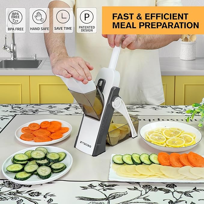 Safe Mandoline Slicer for Kitchen, Vegetable & Food Cutter, Thickness Adjustable 0.1-8 mm. Easy to Clean, Storage, Kitchen Faster Slice Artifact (Only Slice) (Gray)