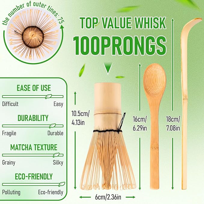 3Pcs Ceremonial Grade Matcha Whisk Set with Bamboo Matcha Whisk, Scoop & Spoon – Traditional Bamboo Tea Set for Macha Tea Preparation – Ideal Gift Macha kit for Beginners and Enthusiasts
