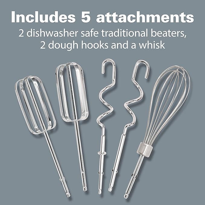 Hamilton Beach 6-Speed Electric Hand Mixer with Whisk, Traditional Beaters, Dough Hooks, Snap-On Storage Case, 275 Watts, Red