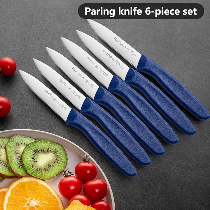 Paring Knife Fruit Knife Set (6 Pieces), Ultra Sharp Stainless Steel Vegetable and Fruit Knife with PP Plastic Ergonomic Handle for Cutting Fruits and Vegetables,Blue/Yellow/Green