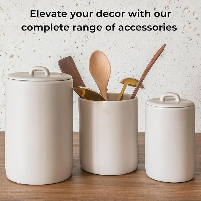 Ceramic Food Storage Jars, 108 Oz, Airtight Lid Handle, Kitchen Canisters for Grounds Coffee, Coffee Pods, Tea, Flour, Sugar, Rice, Pantry Organization or Kitchen Countertop Containers set