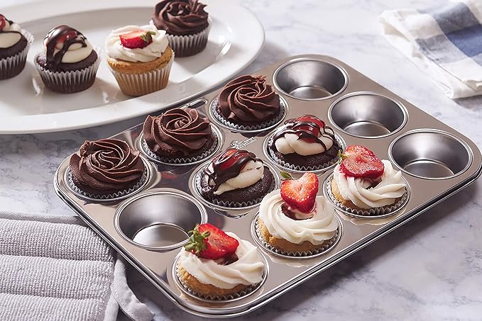 Fox Run Muffin and Cupcake Pan, 12 Standard Cup, Stainless Steel