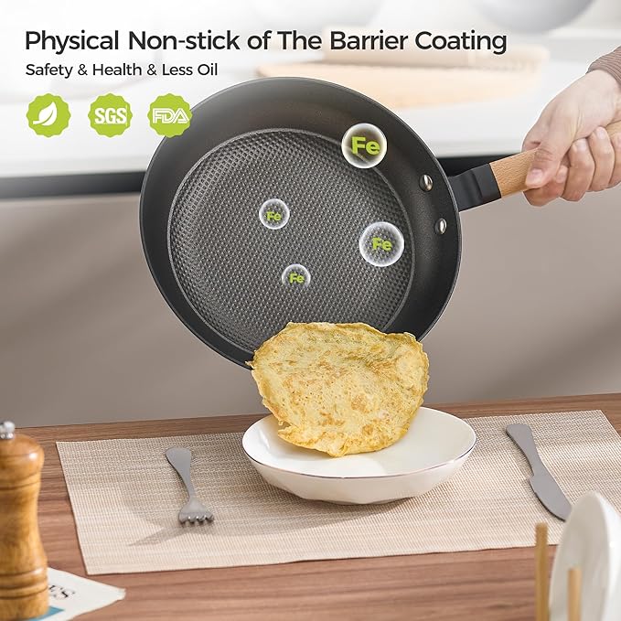 YUTANN 8&10&12 Inch Pre-seasoned Cast Iron Skillet,Enameled Non-stick Frying Pans with Detachable Handle,Lightweight,Dishwasher Oven Safe (500°F)