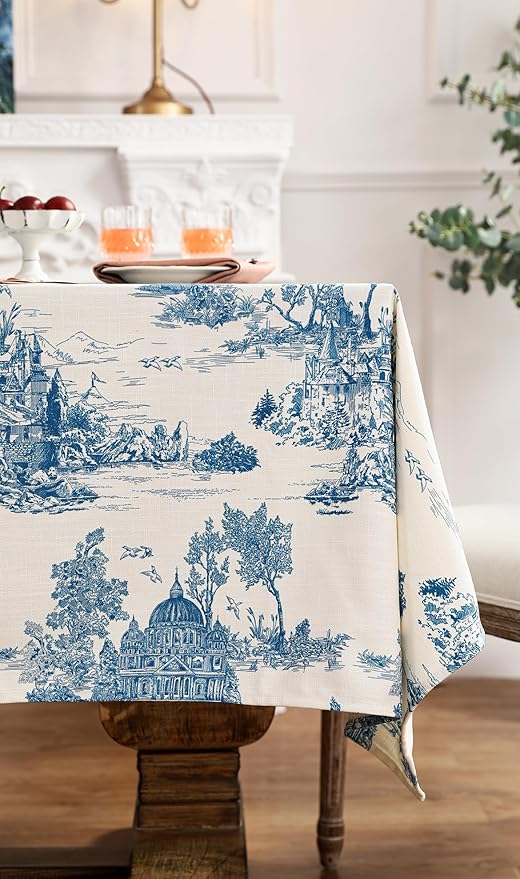 patdrea Designer Square Cyan Tablecloth,Vintage Linen with Ancient Castle and Manor Pattern Tablecloths,Table Cover Cloth Decor for Kitchen Dining Christmas,Thanksgiving,67"x67"-Lucerne a