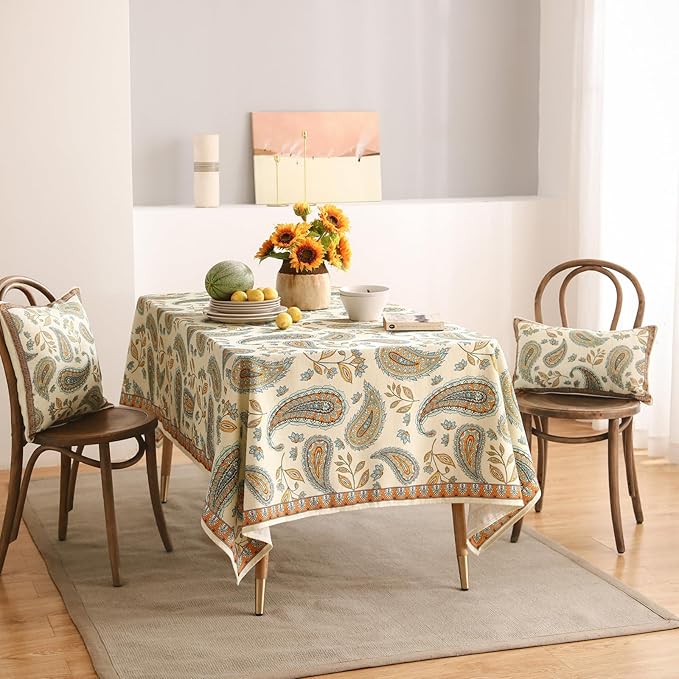 patdrea Designer Vintage French Long Rectangle Table Cloth,Italian Floral Wrinkle Free Farmhouse Tablecloth,Decor Table Cover for Kitchen Dining,Christmas,Tea Party,Thanksgiving,63"x87"-Lysaniya