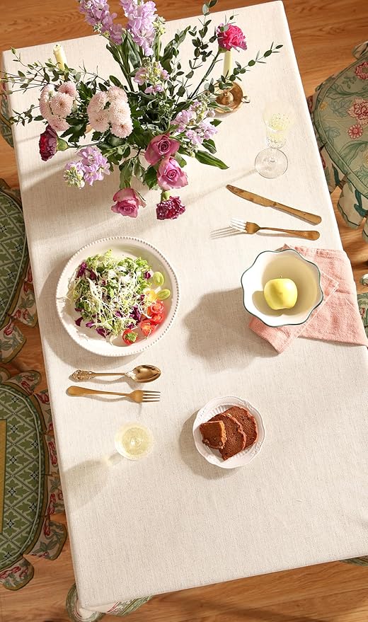 patdrea Designer Green Small Tablecloth for Rectangle Table,Vintage Linen Leaves Pattern Breathable Table Cloth,Floral Cover Decor for Kitchen Dining Christmas,Thanksgiving,55"x71"-Cecilia D