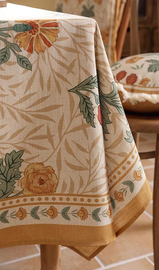 patdrea Designer French Vintage Extra Long Rectangular Tablecloth,Yellow Floral Pattern Anti-Wrinkle Table Cloth,Decor Cover for Kitchen Dining Parties,Christmas,Thanksgiving,63"x110"-Cornflowers