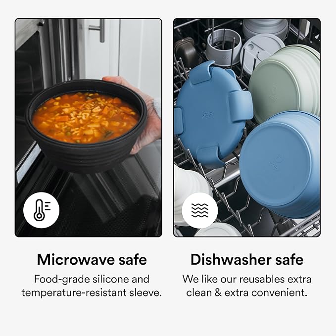 STOJO Collapsible Bowl 5 Set - Eucalyptus, 36oz - Reusable Silicone Bowl for Hot and Cold Food - Perfect for Travel, Meal Prep, To-Go Lunch, Camping & Hiking - Microwave & Dishwasher Safe