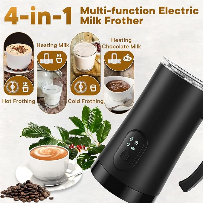 Milk Frother and Steamer,4-in-1 Electric Milk Frother for Latte Cappuccino Hot Chocolate，11.8oz/350ml Automatic Hot & Cold Foam Maker and Milk Warmer for Dairy
