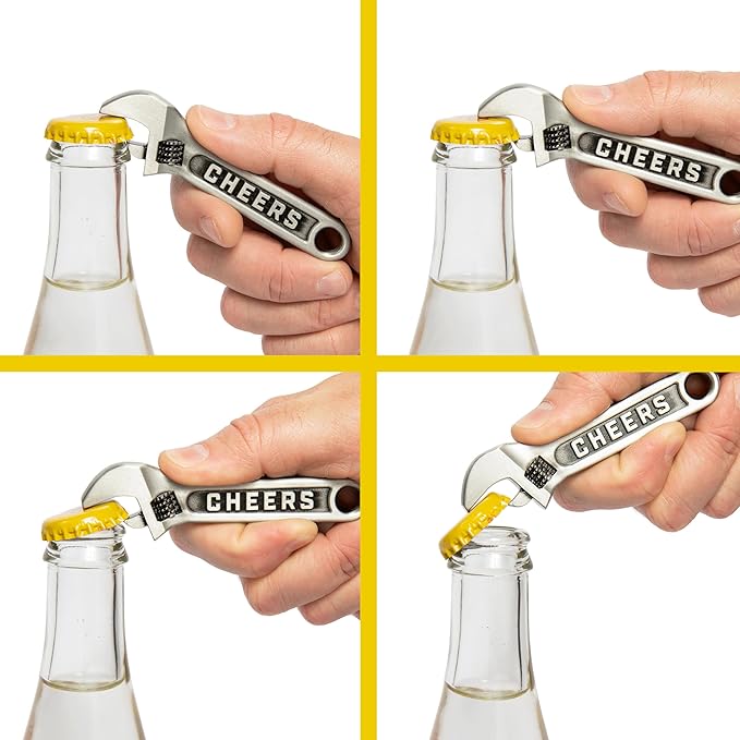Wrench Bottle Opener - Heavy Duty Beer & Soda Cap Opener - Unique Bar Tool Gift for Men - Multitool Kitchen Gadget (Antique Silver)