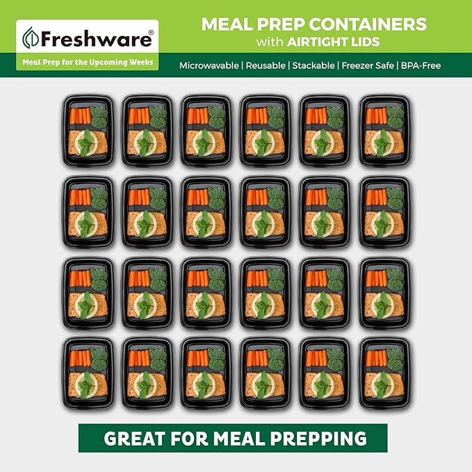 Freshware Meal Prep Containers [300 Pack] 1 Compartment with Lids, Food Storage Containers, Bento Box, BPA Free, Stackable, Microwave/Dishwasher/Freezer Safe (24 oz)