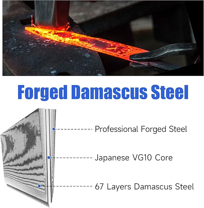 Sunnecko Chef Knife,Japanese VG10 Core Steel Damascus Knife,Professional Razor Sharp Kitchen Knives with Knives Sharpner