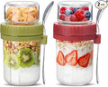 Danmu 2 Pack Overnight Oats Containers with Lids 16 oz,Dual-Layer Yogurt Parfait Cups with Lids,Meal Prep Containers Glass for Snack,Overnight Oats,Yogurt,Parfait,Salad Dishwasher Safe