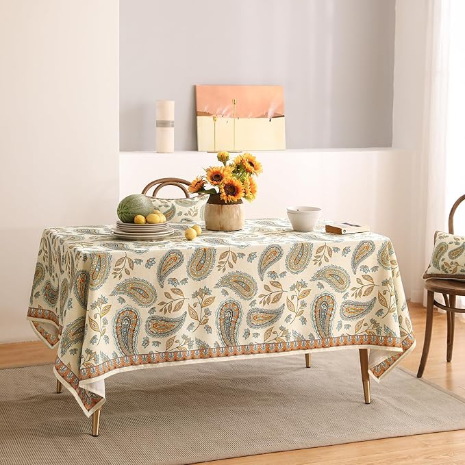 patdrea Designer Vintage French Rectangle Table Cloth,Italian Floral Wrinkle Free Farmhouse Tablecloth,Decor Table Cover for Kitchen Dining,Christmas,Tea Party,Thanksgiving,55"x71"-Lysaniya