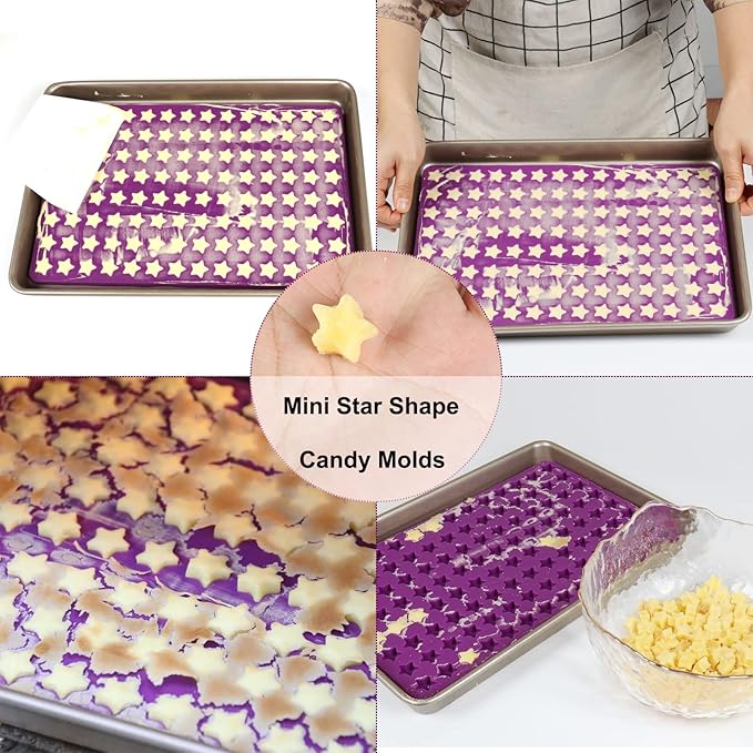 Mini Star Silicone Mold, 112 Cavities Chocolate Candy Molds with Stars Shape for Homemade Pet Training Treats/Biscuits, Food Grade Star Mold for Fruit Snack/Cake Decor (with a Scraper)