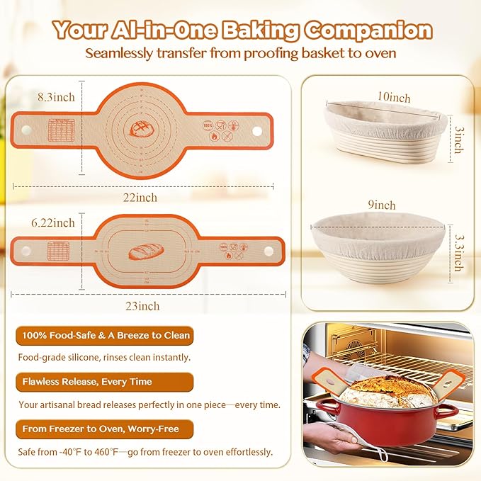 SORON Sourdough Starter Kit, Banneton Bread Proofing Basket with Glass Sour Dough Starter Jar, Sourdough Bread Baking Supplies Tools, 9" Round & 10" Oval Banneton Baskets, Gift Set for Homemade Making