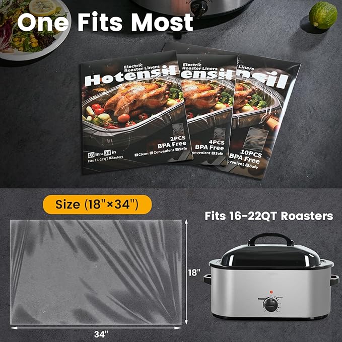 Electric Roaster Liners & Slow Cooker Liners, 2 Count 34 x 18 Inch Universal Fit for 16-22 Quart Roasters, Mess-Free Cooking, Disposable Oven Liners for Easy Cleanup, Cooking Bag
