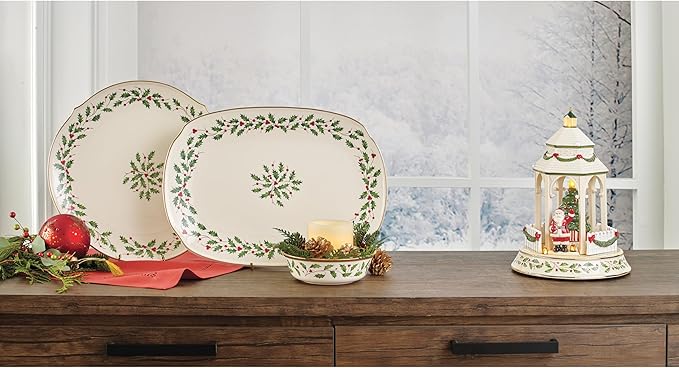 Lenox Serveware, Holiday Serving Platter, Oval Shape, 15.25-Inch, Ivory, Porcelain Material, Dishwasher Safe, Turkey Platter for Thanksgiving, Winter Hosting, Christmas Serving (Multicolor, 1 Piece)